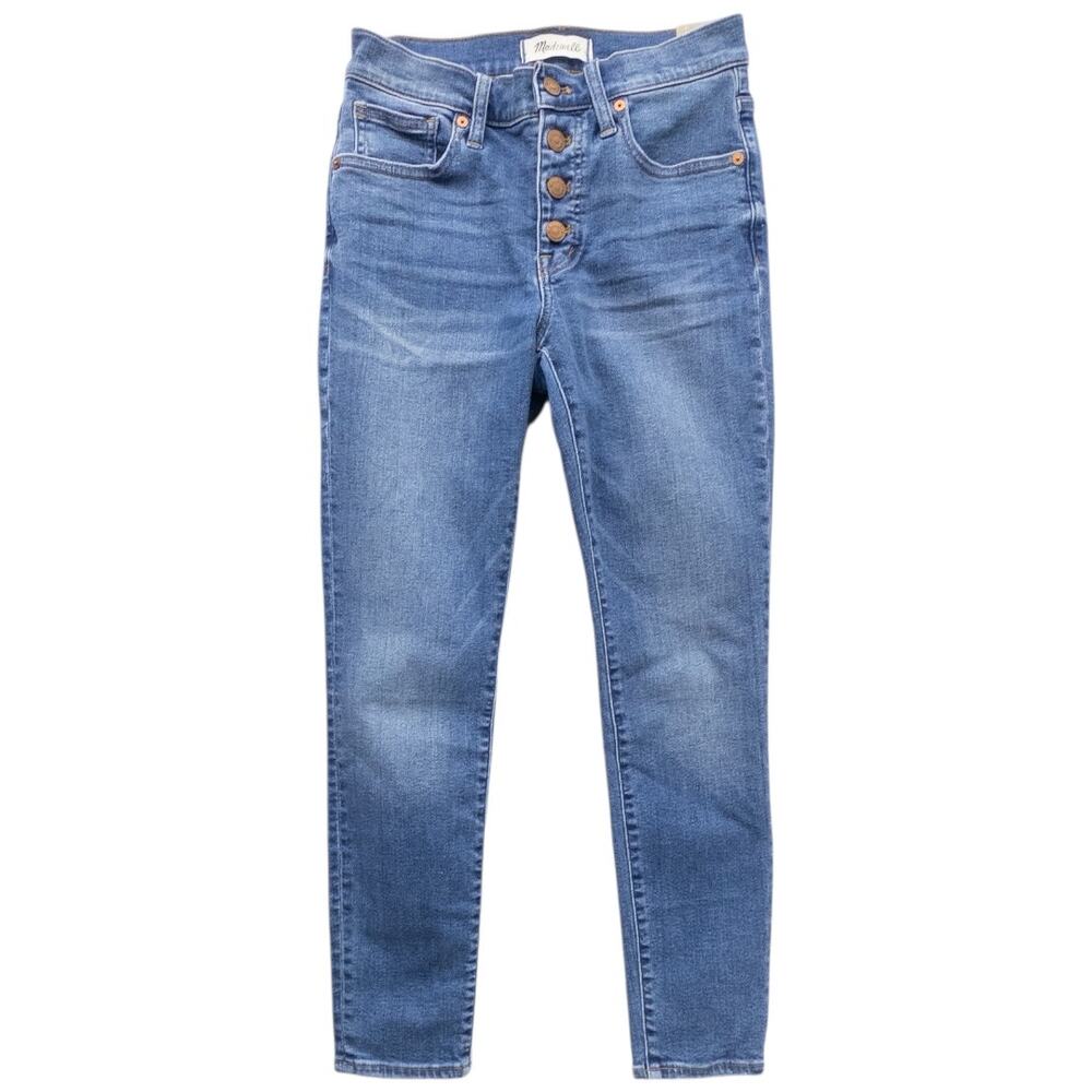 Madewell 9" Mid Rise Skinny Crop Jeans Button Front TENCEL Denim Women's 26 Blue